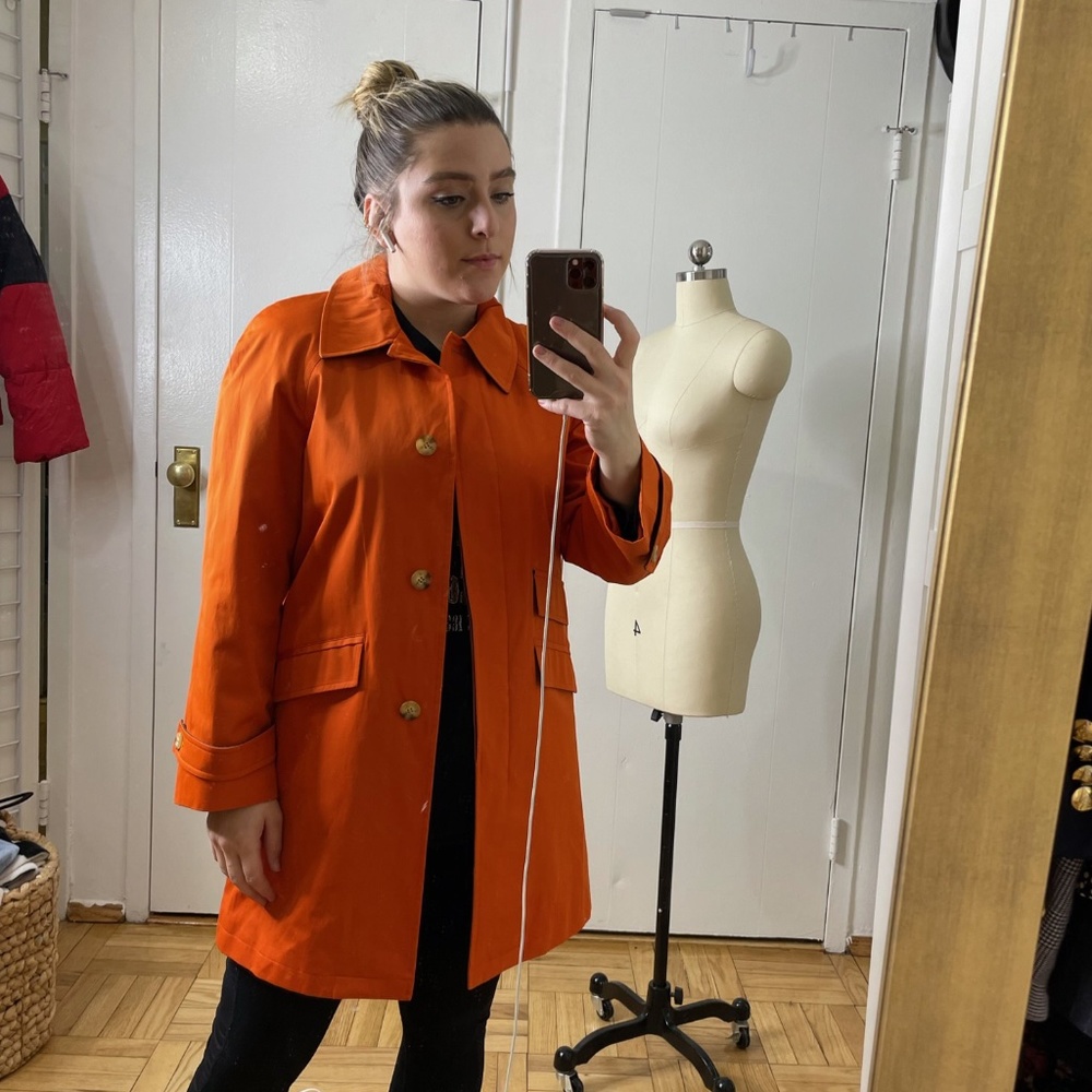 Orange Hip Length Trench Coat